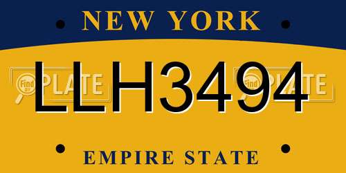 LLH3494 New York License Plate
