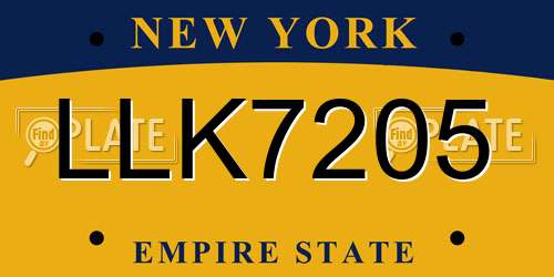 LLK7205 New York License Plate