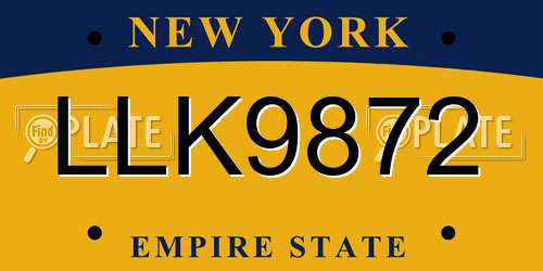 LLK9872 New York License Plate