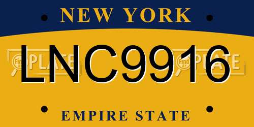 LNC9916 New York License Plate