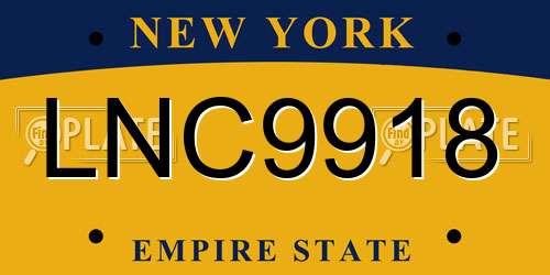 LNC9918 New York License Plate