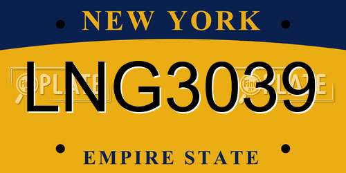 LNG3039 New York License Plate