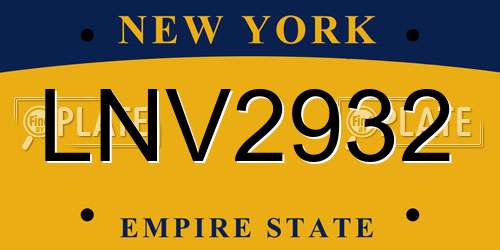 LNV2932 New York License Plate