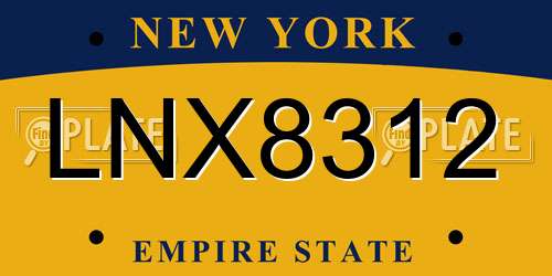LNX8312 New York License Plate