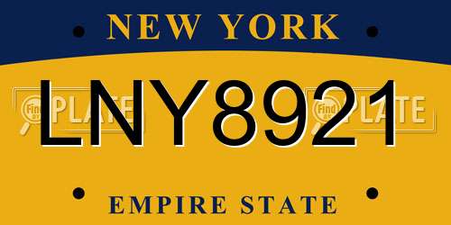 LNY8921 New York License Plate