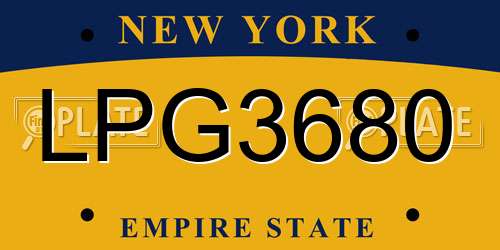 LPG3680 New York License Plate