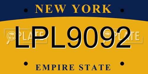 LPL9092 New York License Plate