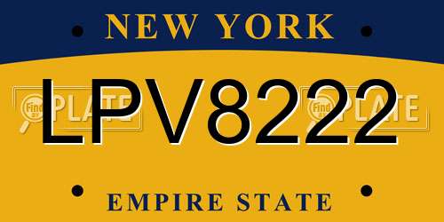 LPV8222 New York License Plate
