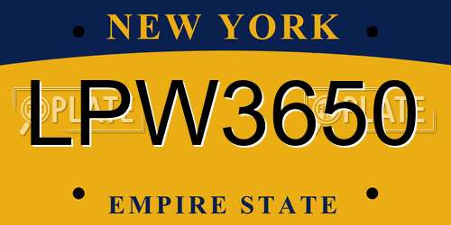 LPW3650 New York License Plate
