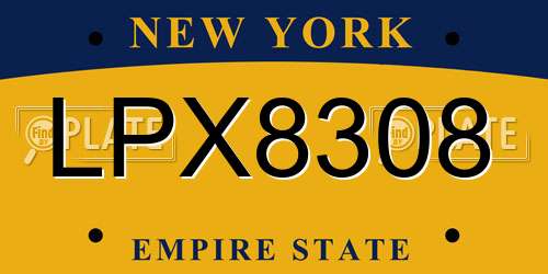 LPX8308 New York License Plate