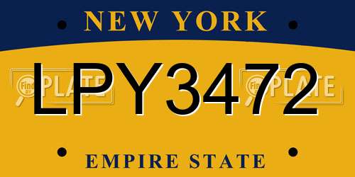 LPY3472 New York License Plate