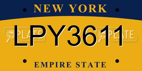 LPY3611 New York License Plate