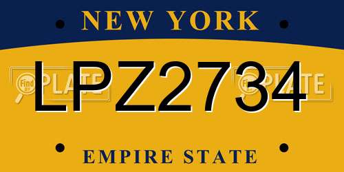LPZ2734 New York License Plate
