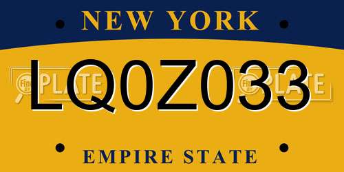 LQ0Z033 New York License Plate