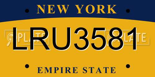 LRU3581 New York License Plate