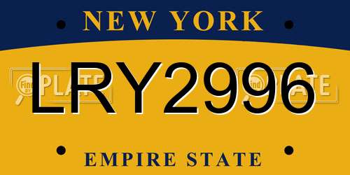 LRY2996 New York License Plate