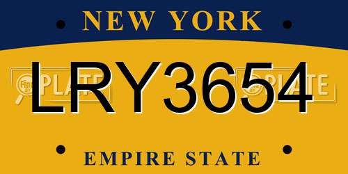 LRY3654 New York License Plate