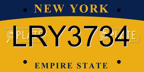 LRY3734 New York License Plate