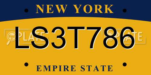 LS3T786 New York License Plate