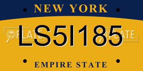 LS5I185 New York License Plate