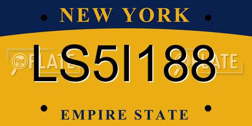 LS5I188 New York License Plate