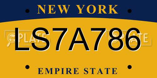 LS7A786 New York License Plate