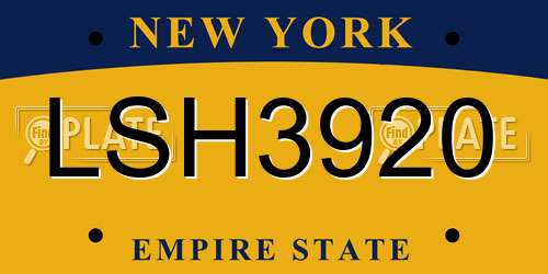 LSH3920 New York License Plate