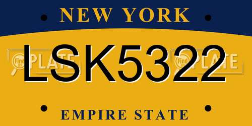 LSK5322 New York License Plate