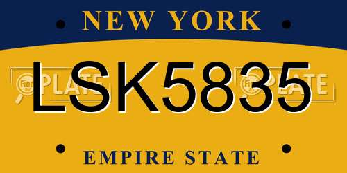 LSK5835 New York License Plate