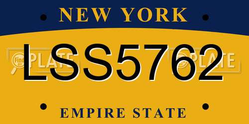 LSS5762 New York License Plate