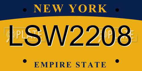 LSW2208 New York License Plate