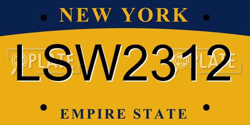 LSW2312 New York License Plate