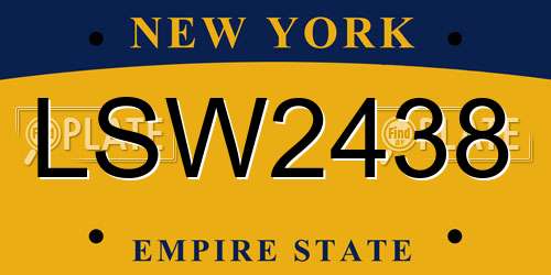 LSW2438 New York License Plate