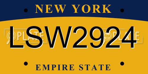 LSW2924 New York License Plate