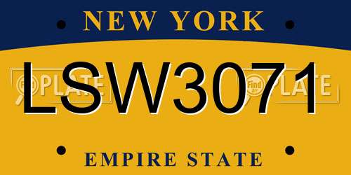 LSW3071 New York License Plate