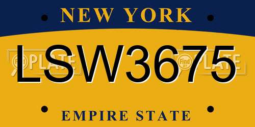 LSW3675 New York License Plate