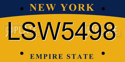 LSW5498 New York License Plate