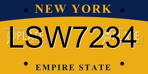 LSW7234 New York License Plate