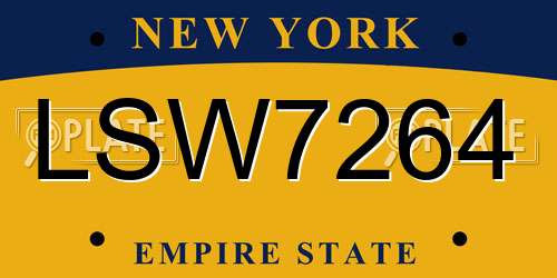 LSW7264 New York License Plate