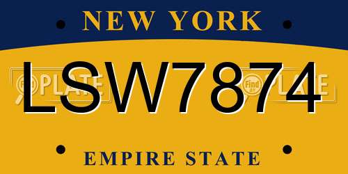 LSW7874 New York License Plate