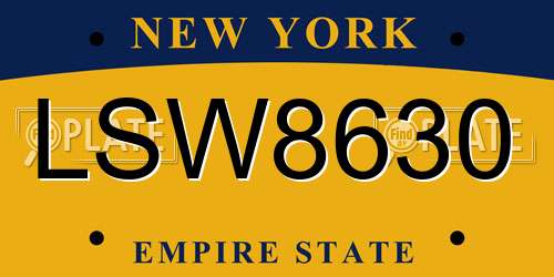 LSW8630 New York License Plate