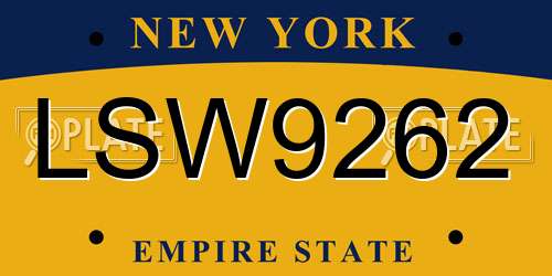 LSW9262 New York License Plate