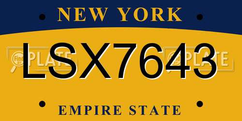 LSX7643 New York License Plate