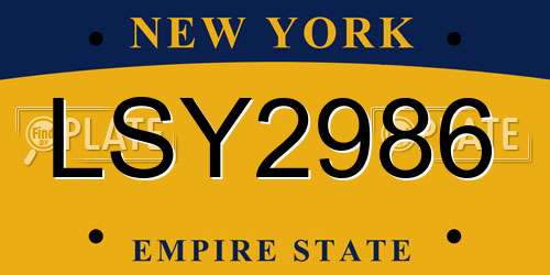 LSY2986 New York License Plate