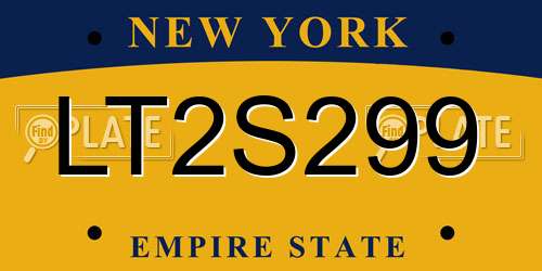 LT2S299 New York License Plate