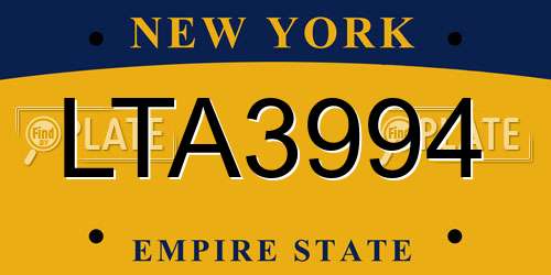 LTA3994 New York License Plate