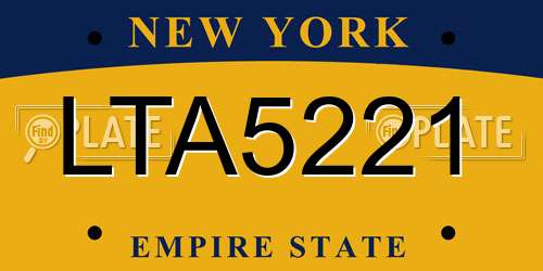 LTA5221 New York License Plate