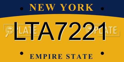 LTA7221 New York License Plate
