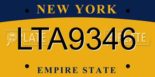 LTA9346 New York License Plate