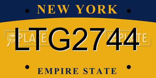 LTG2744 New York License Plate